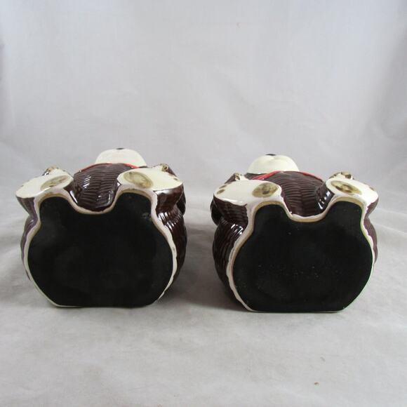 OMC Japan Ceramic Bear Bookends Textured Ribbed Red Bow Accents 6" Vintage 1970s - Picture 6 of 7